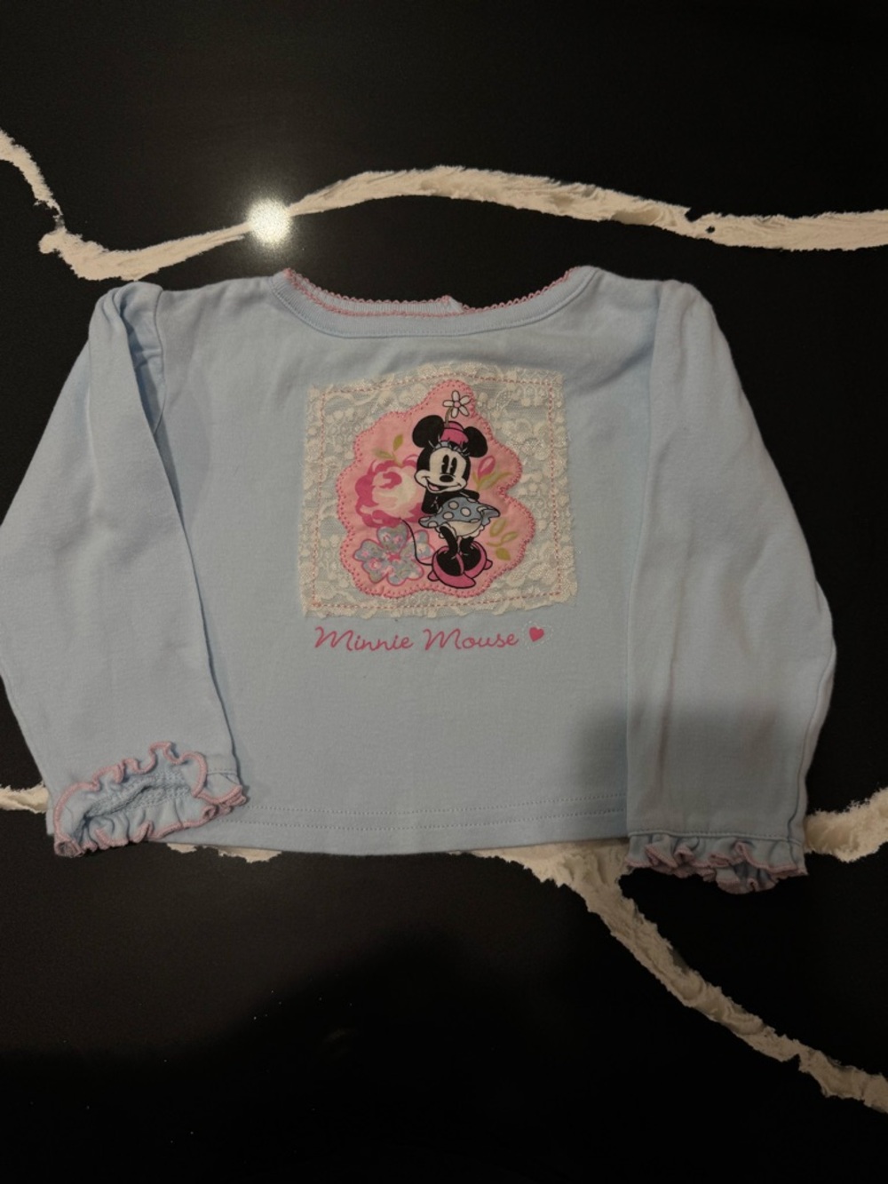 Vintage Disney Light Blue Minnie Mouse Ruffle Cuff Top